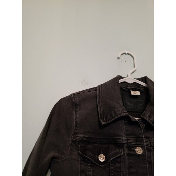 Levi Strauss Juniors XS Denim Jacket Black Charcoal Button Front Cropped Stretch - Picture 4 of 6